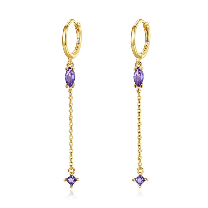 Arracadas con Borla de Cadenas y Zirconia de Color