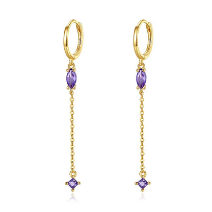 Arracadas con Borla de Cadenas y Zirconia de Color
