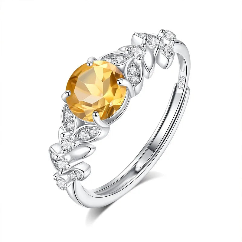 Anillo Ajustable Hoja con Cristal Natural