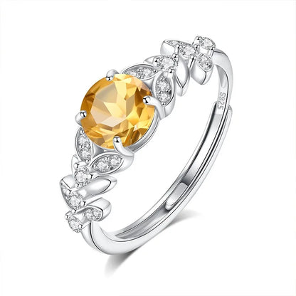 Anillo Ajustable Hoja con Cristal Natural