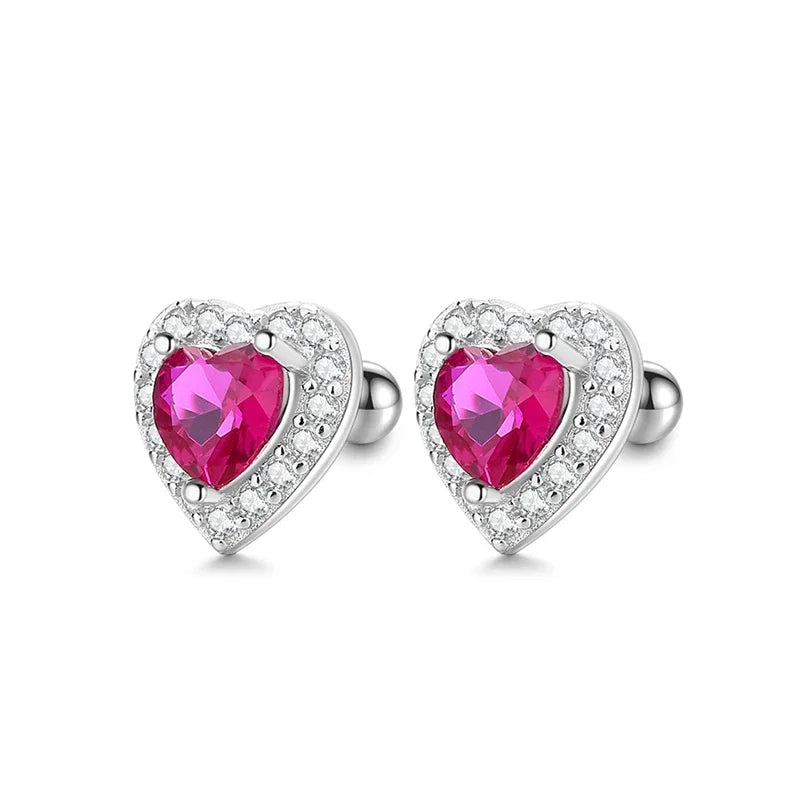 Aretes Corazón Rosa o Rojo con Zirconia