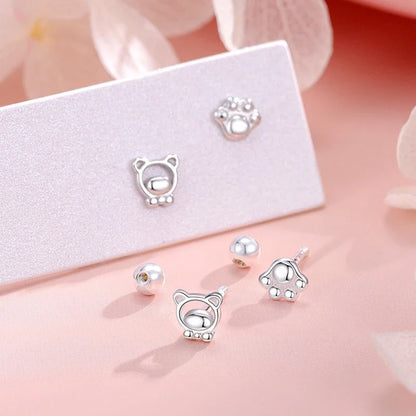 Aretes Huellita de Oso en Plateado u Oro Blanco