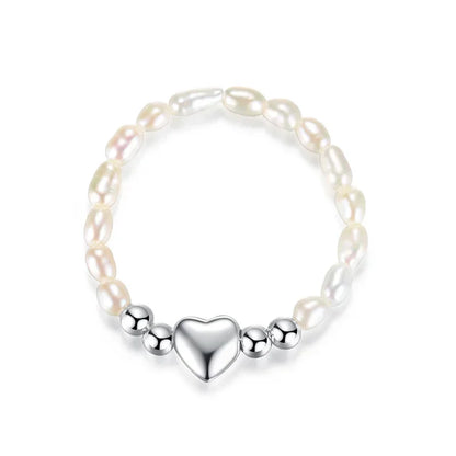 Anillo Elástico de Bolitas con Perla y Corazón