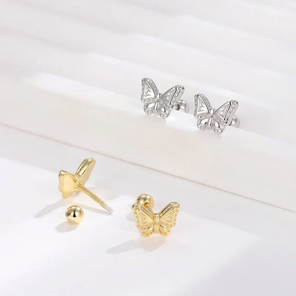 Aretes Mariposa Lisa con Cierre de Rosca