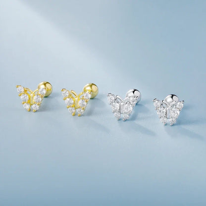 Aretes Mariposa con Zirconias y Cierre de Rosca