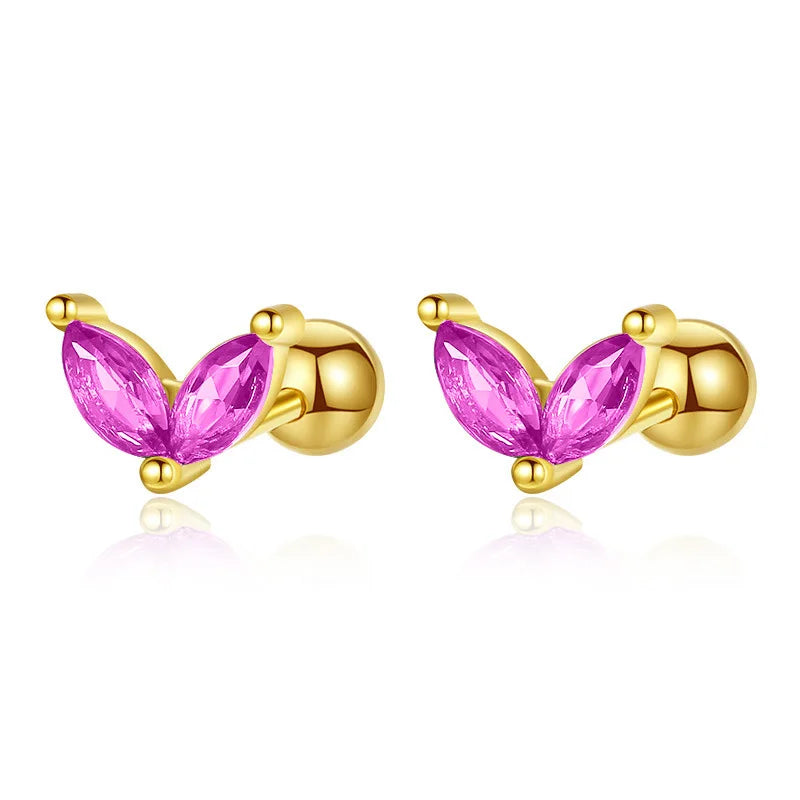Aretes Zirconia de Color en Cuatro Formas con Rosca