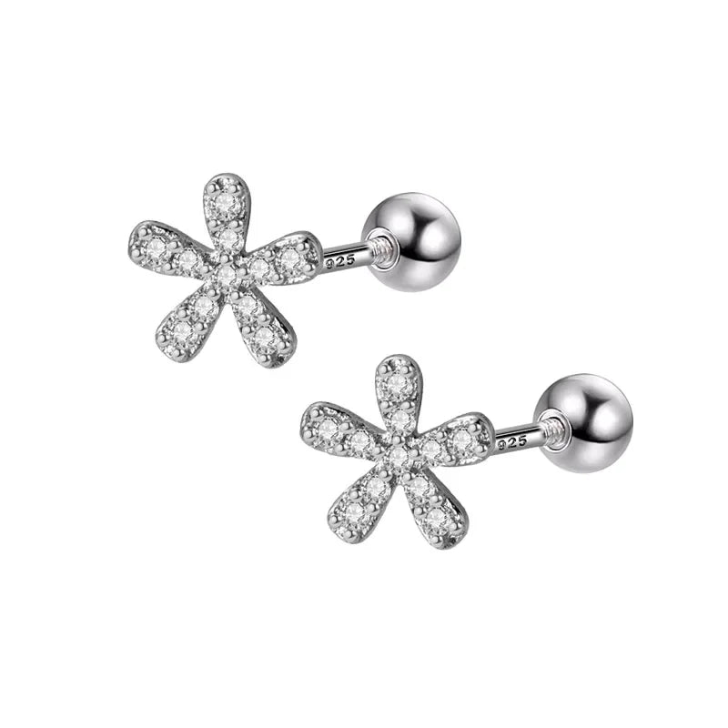 Aretes Florecita Brillante con Cierre de Rosca