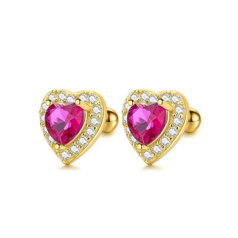 Aretes Corazón Rosa o Rojo con Zirconia