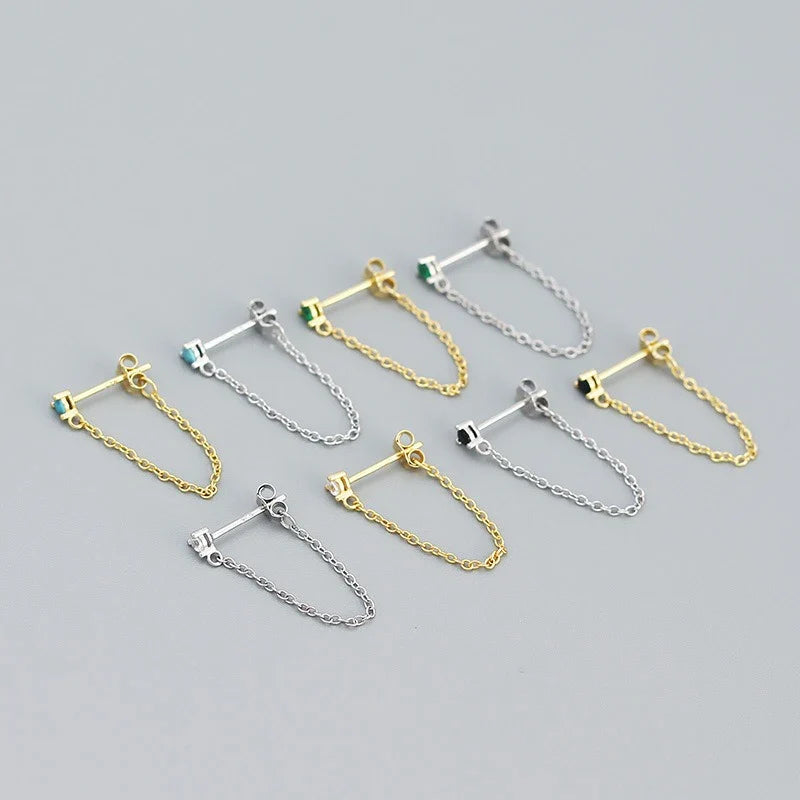 Aretes de Hilo con Zirconias de Colores