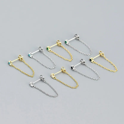 Aretes de Hilo con Zirconias de Colores