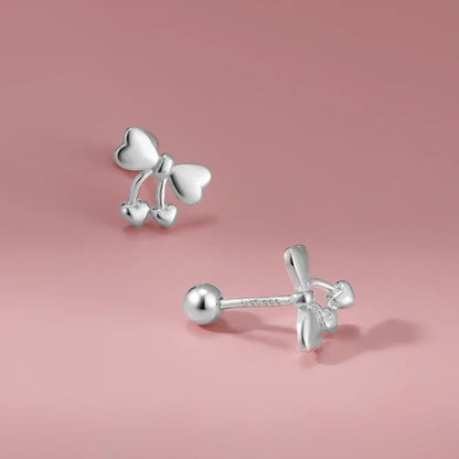 Aretes Moño con Corazón y Cierre de Rosca