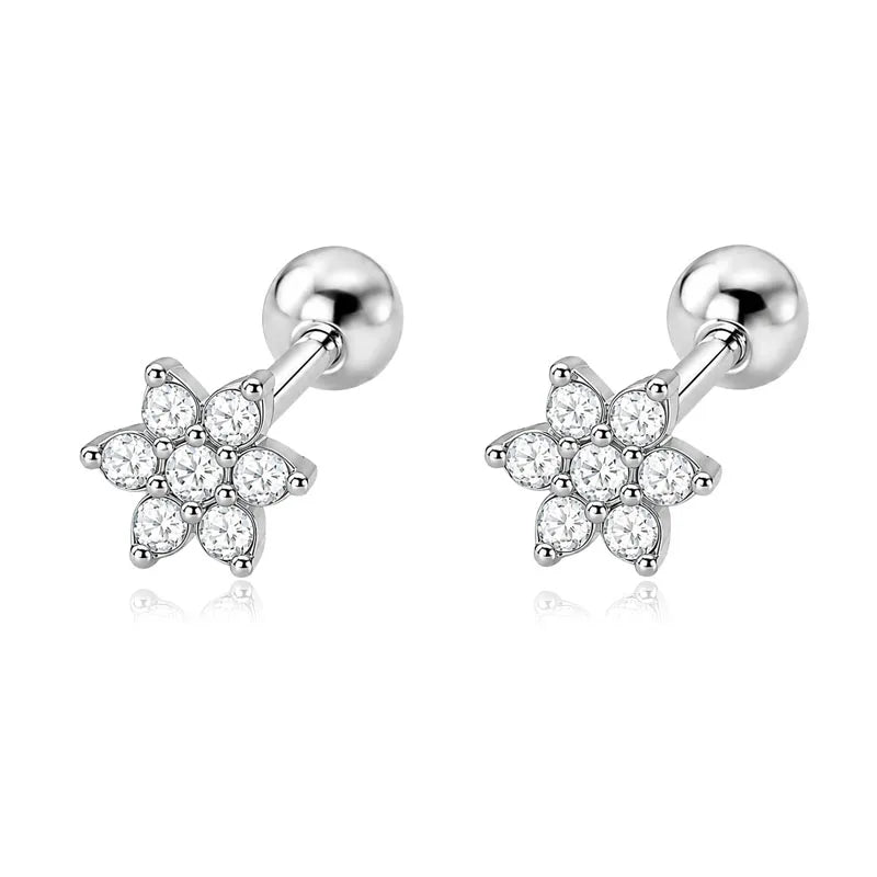 Aretes Flor de Botón con Zirconias