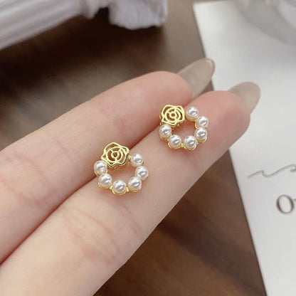 Aretes Rosa con Perla Vintage