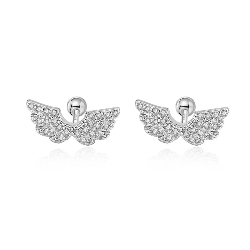 Aretes Bolita con Alas de Ángel y Zirconias