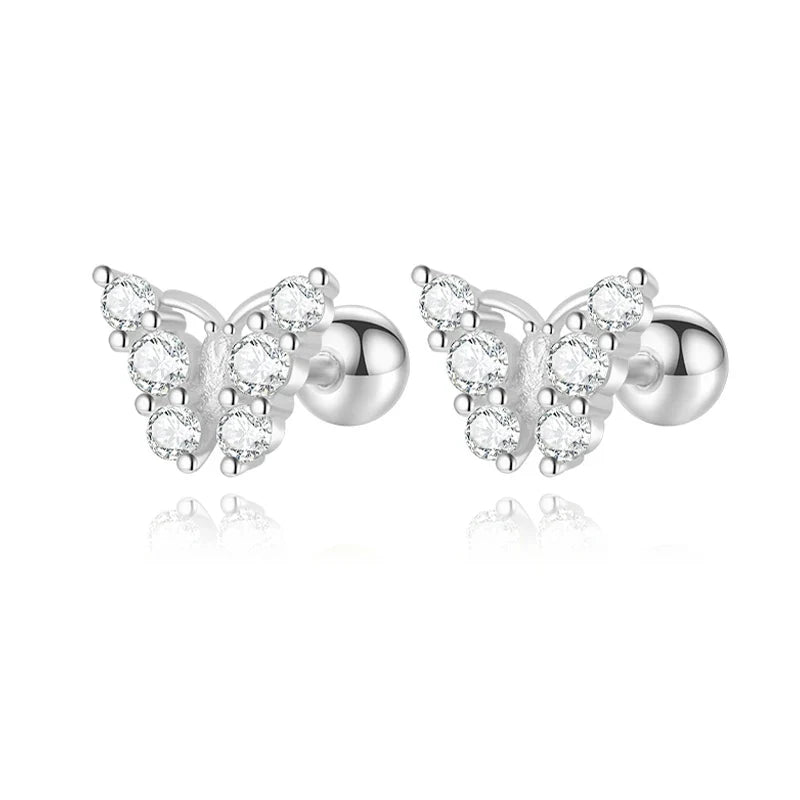 Aretes Mariposa con Zirconias y Cierre de Rosca