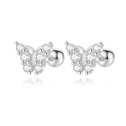Aretes Mariposa con Zirconias y Cierre de Rosca