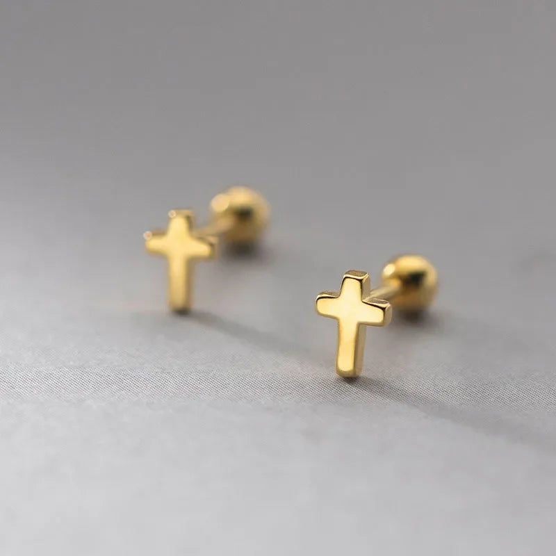 Aretes Mini Cruz con Cierre de Rosca