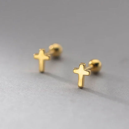 Aretes Mini Cruz con Cierre de Rosca