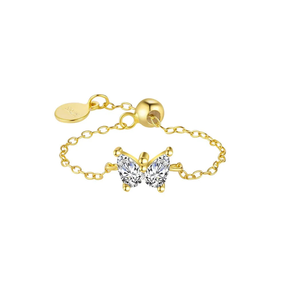 Anillo Cadena con Mariposa, Cruz o Perla