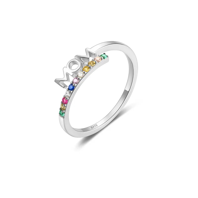 Anillo Ajustable Letras MOM con Zirconias