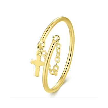 Anillo Cadena con Cruz Ajustable