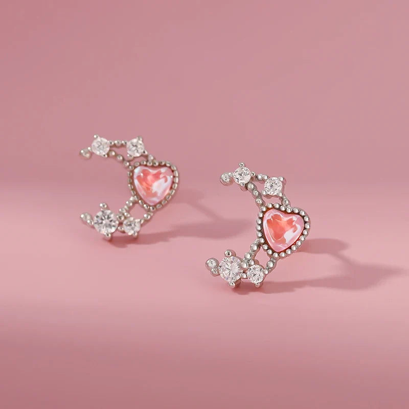 Aretes Luna y Corazón Brillantes