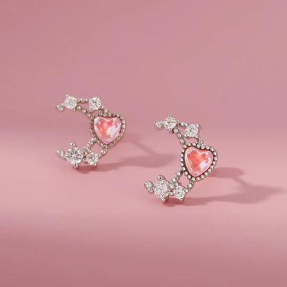Aretes Luna y Corazón Brillantes