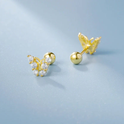 Aretes Mariposa con Zirconias y Cierre de Rosca