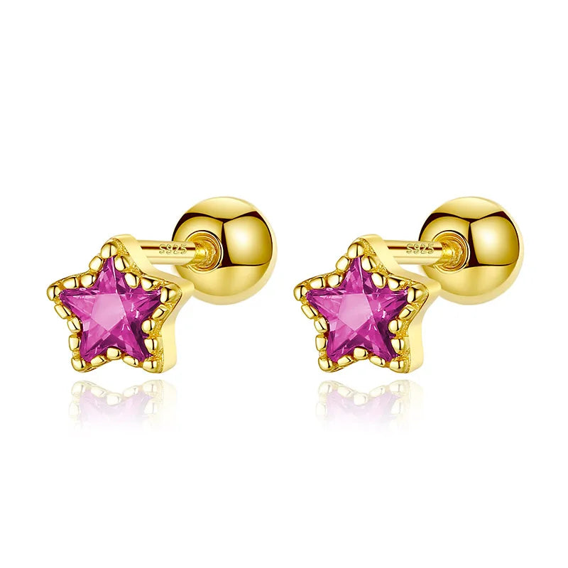 Aretes Zirconia de Color en Cuatro Formas con Rosca