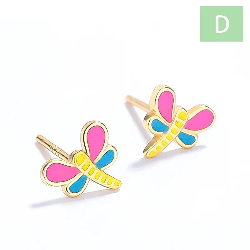 Aretes Esmaltados Pastelito, Panda y Libélula