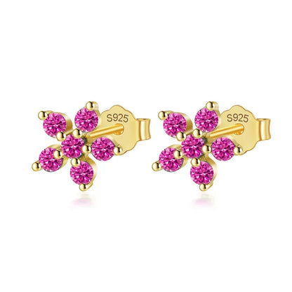 Aretes Flor con Zirconias de Color
