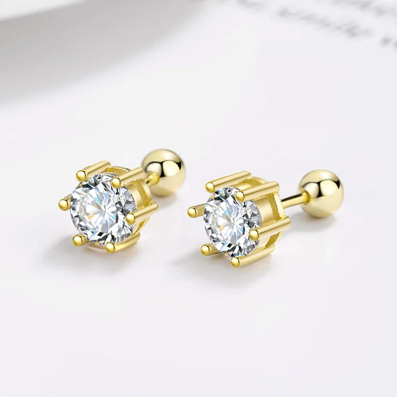 Aretes Zirconia de Seis Garras Dorados o Plateados