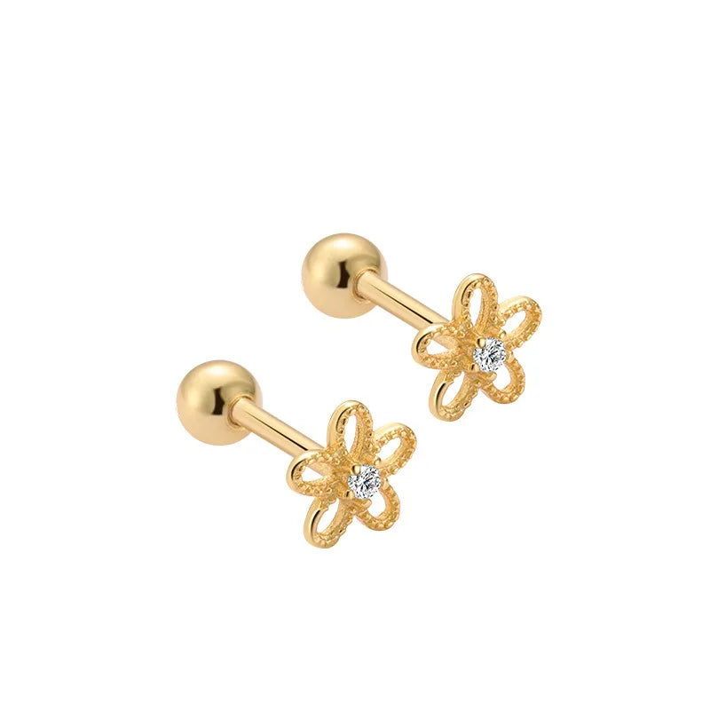 Aretes Flor con Zirconias y Cierre de Rosca