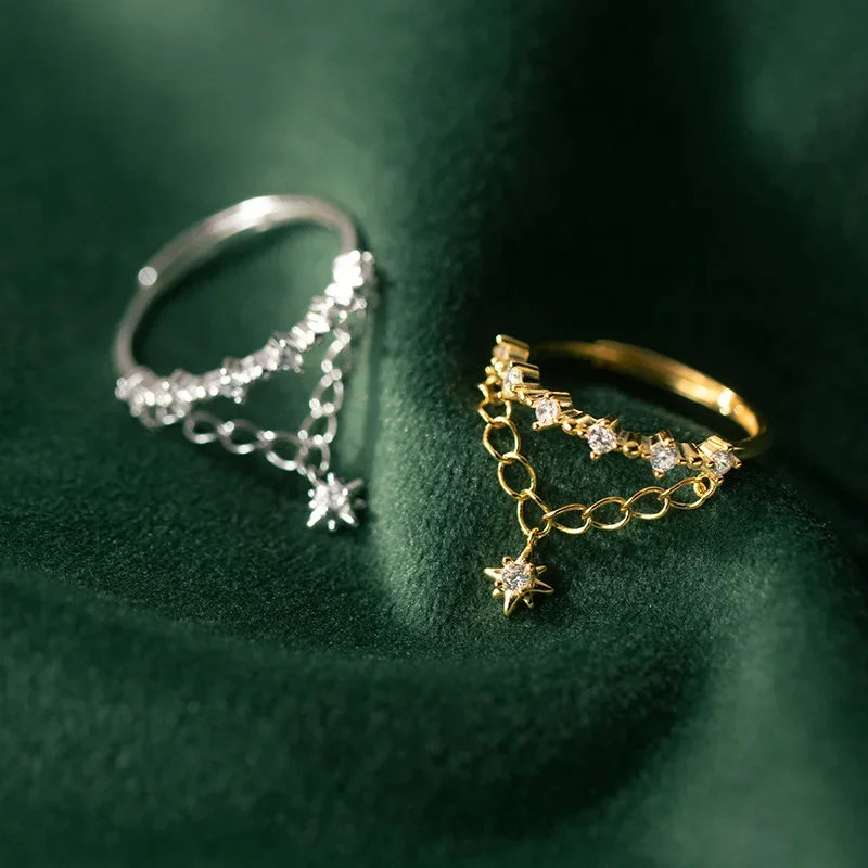 Anillo Doble Cadena con Zirconias