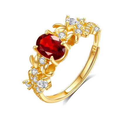 Anillo Flor con Cristal Natural Ajustable