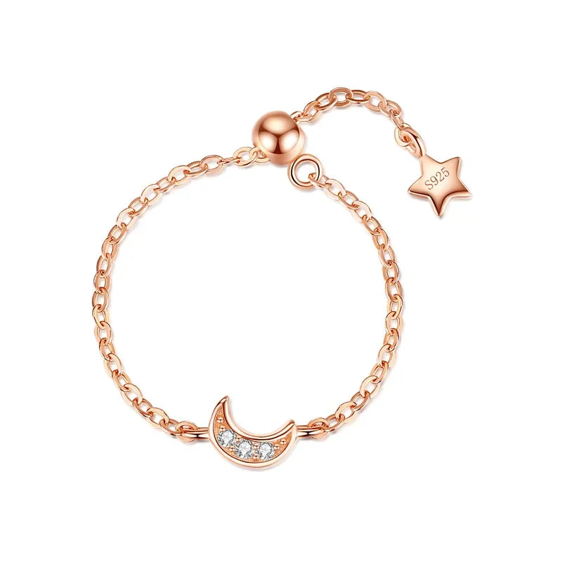 Anillo Cadena con Luna y Estrella