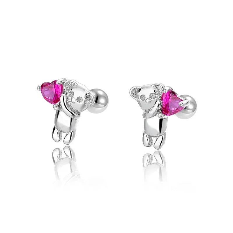 Aretes Osito con Corazón de Zirconia