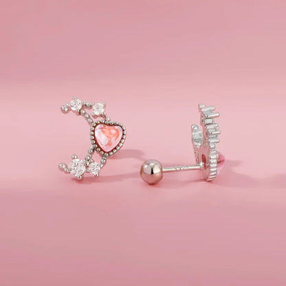 Aretes Luna y Corazón Brillantes