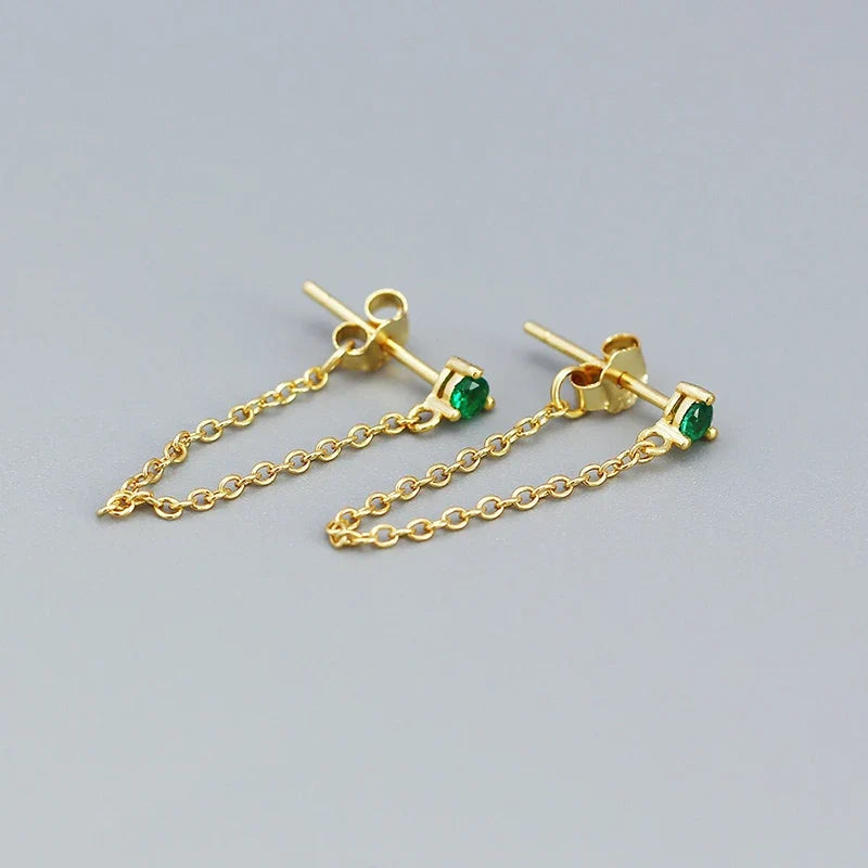 Aretes de Hilo con Zirconias de Colores