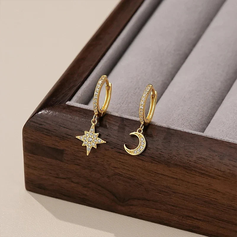 Arracadas Estrella y Luna con Zirconias