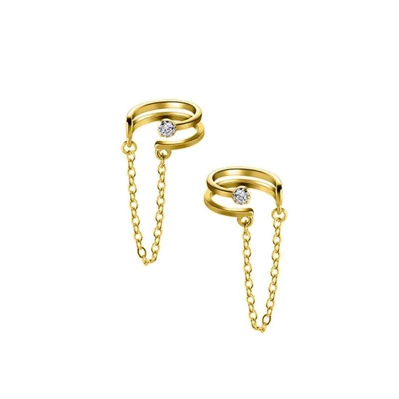 Aretes de Clip Doble Cadena con Zirconias