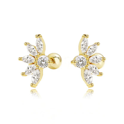 Aretes Flor con Zirconias Transparentes