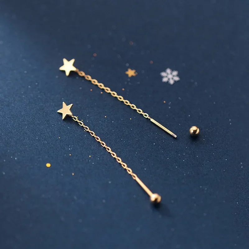 Aretes Largos Estrella con Cadena