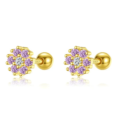 Aretes Flor con Zirconia de Color