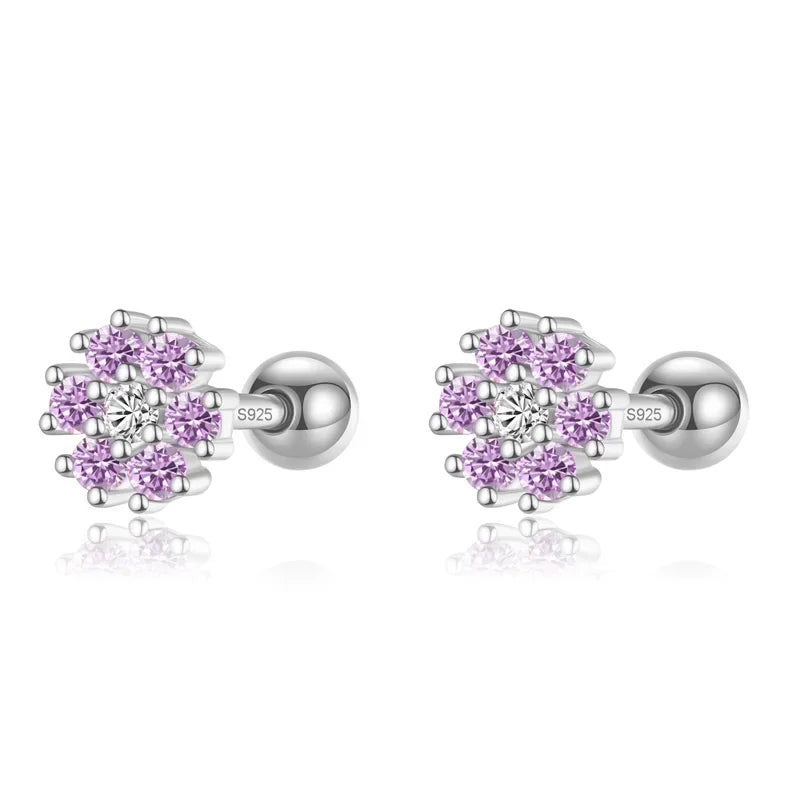 Aretes Flor con Zirconia de Color