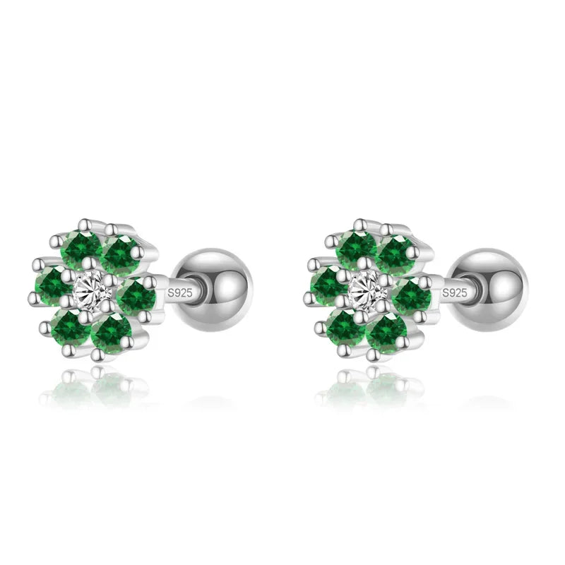 Aretes Flor con Zirconia de Color