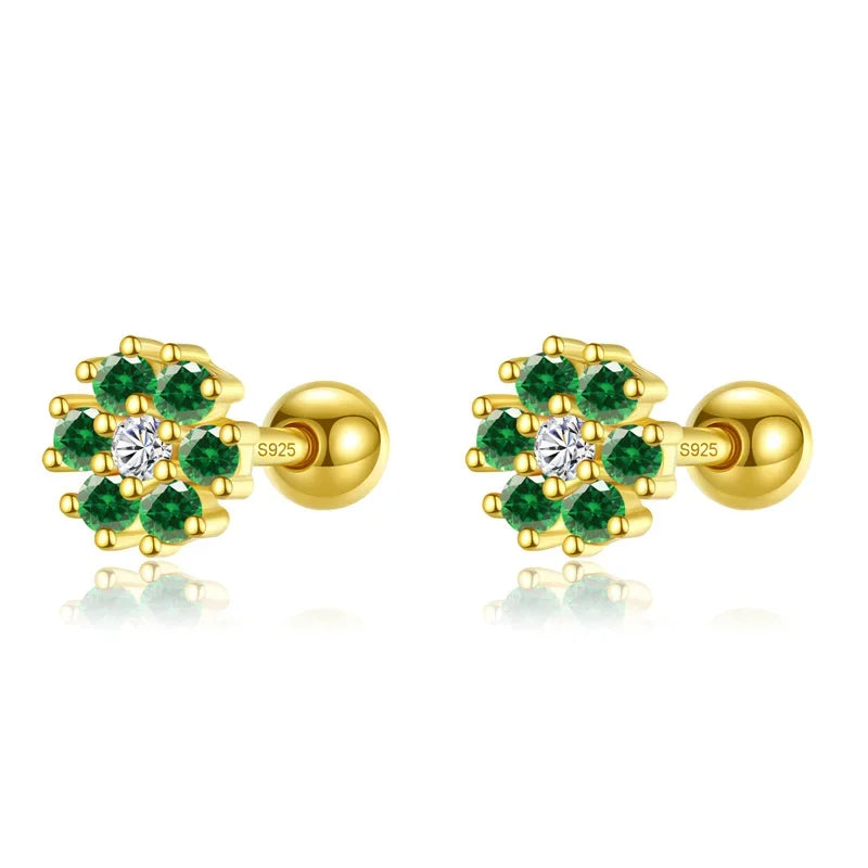 Aretes Flor con Zirconia de Color