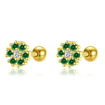 Aretes Flor con Zirconia de Color
