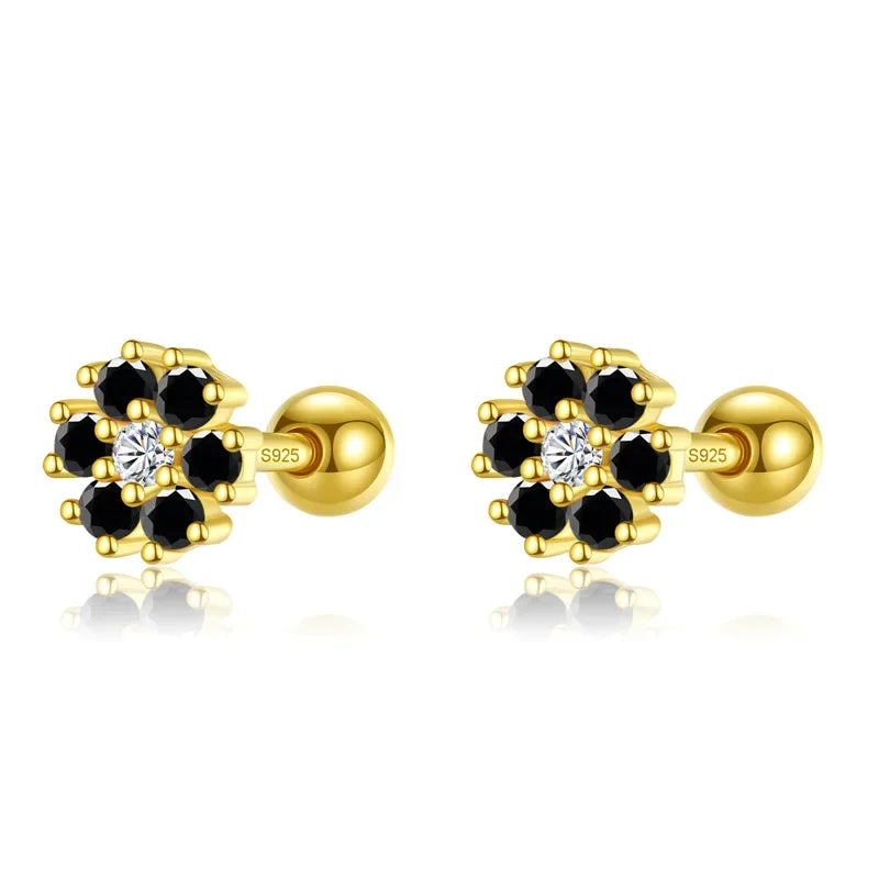 Aretes Flor con Zirconia de Color