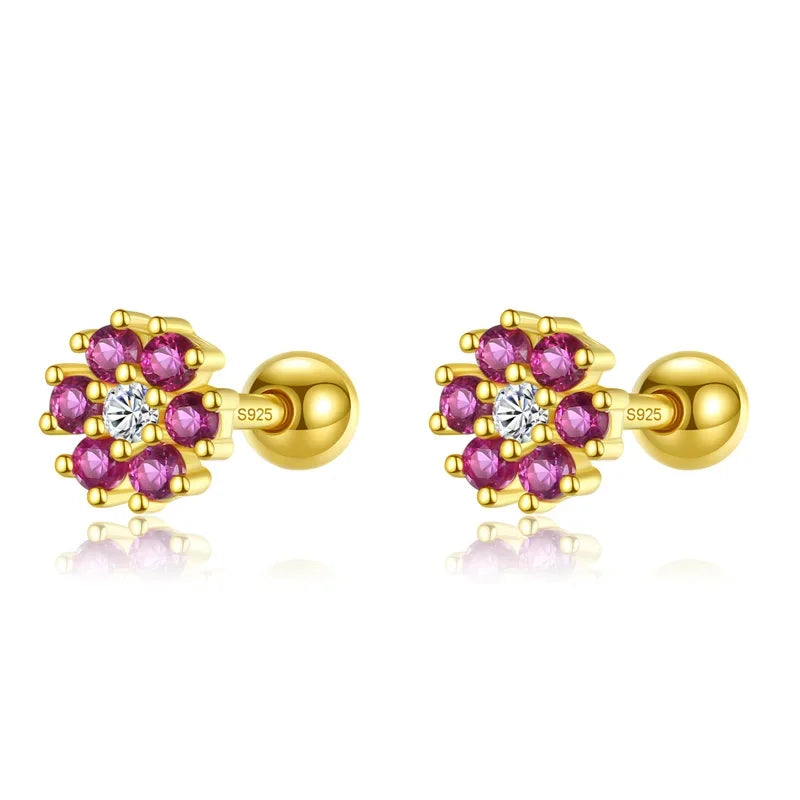 Aretes Flor con Zirconia de Color